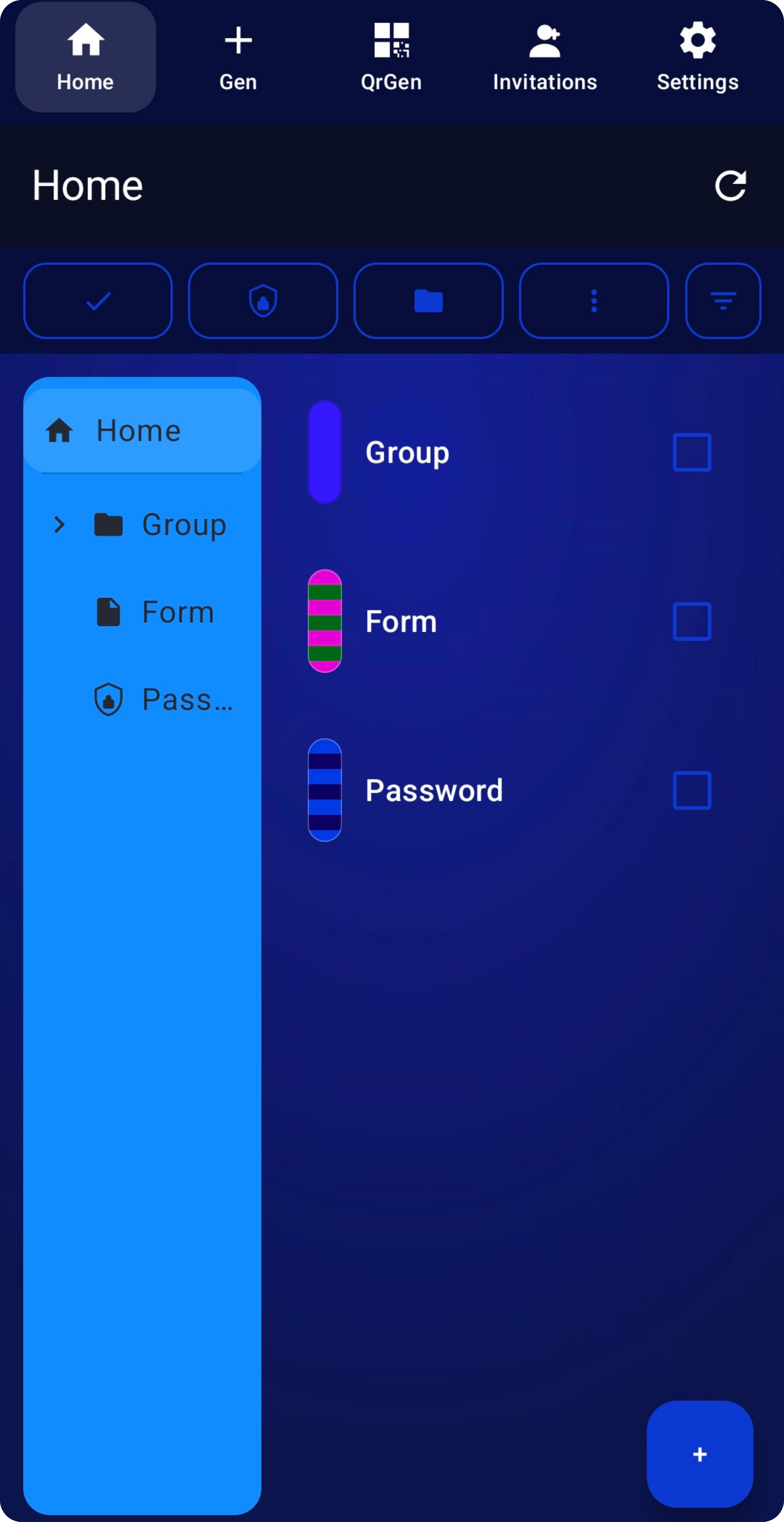 WQR side tree showing folders and entries in a classic list layout.